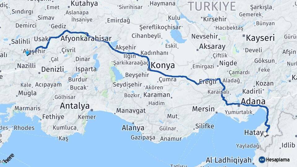 Manisa Sarıgöl Hatay Arası Kaç Km - Yol Haritası