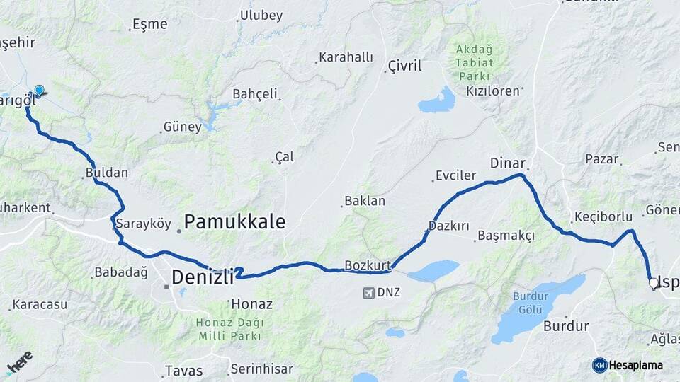 Manisa Sarıgöl Isparta Arası Kaç Km - Yol Haritası