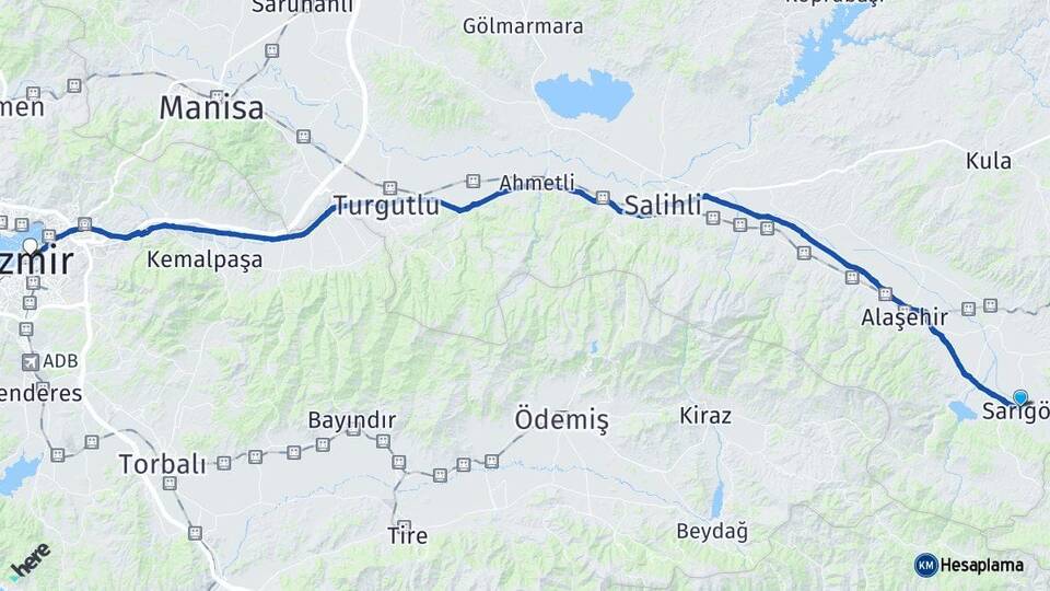 Manisa Sarıgöl İzmir Arası Kaç Km - Yol Haritası