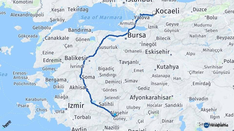 Manisa Sarıgöl Kocaeli Arası Kaç Km - Yol Haritası