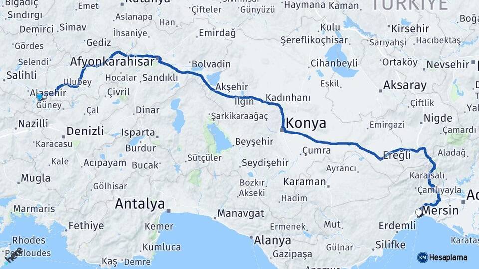 Manisa Sarıgöl Mersin Arası Kaç Km - Yol Haritası