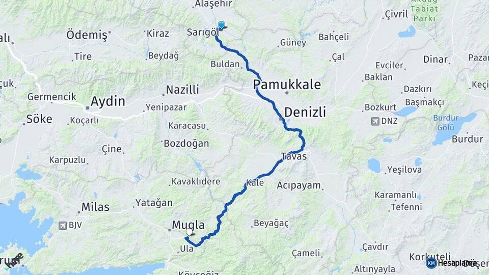 Manisa Sarıgöl Muğla Arası Kaç Km - Yol Haritası