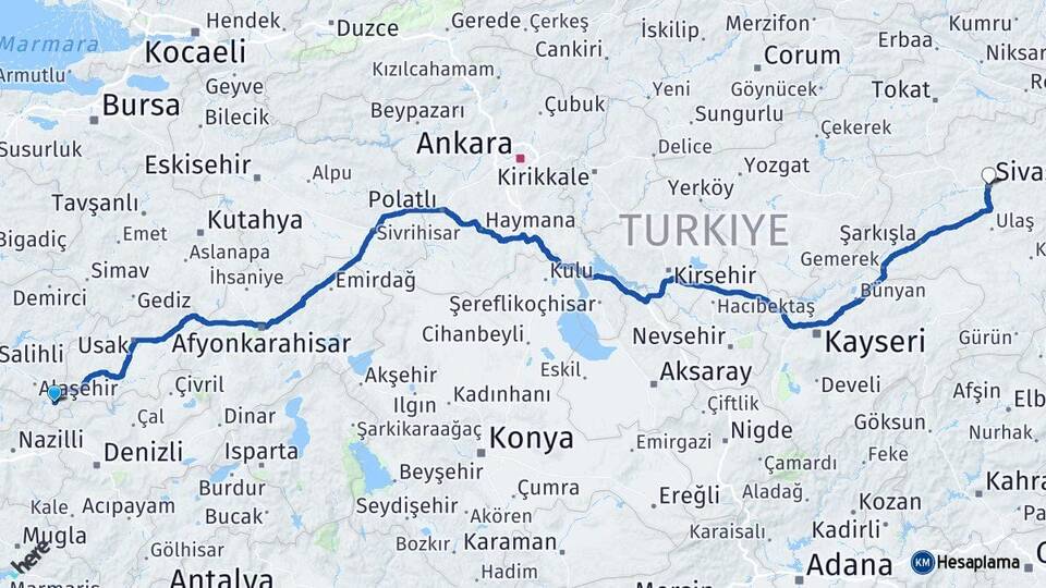 Manisa Sarıgöl Sivas Arası Kaç Km - Yol Haritası