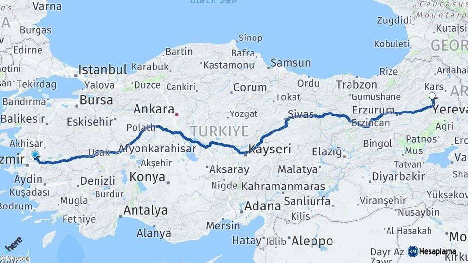 Manisa Sarıkamış Kars Arası Kaç Km - Yol Haritası
