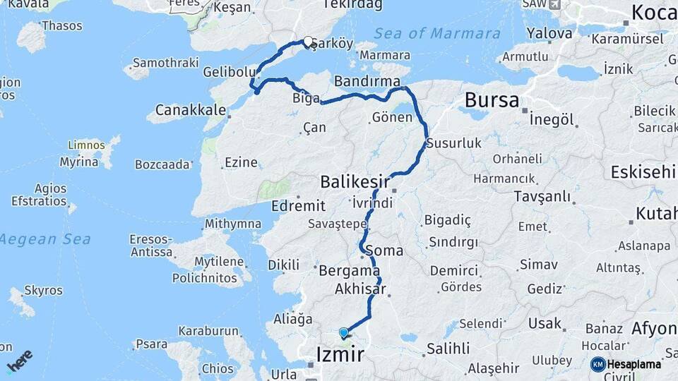 Manisa Şarköy Tekirdağ Arası Kaç Km - Yol Haritası