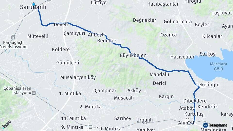 Manisa Saruhanlı Ahmetli Arası Kaç Km - Yol Haritası