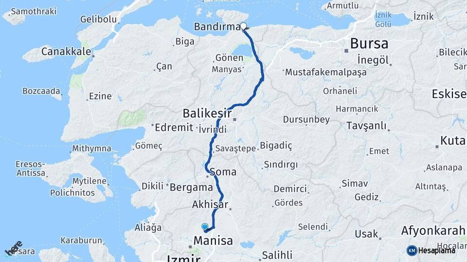 Manisa Saruhanlı Bandırma Balıkesir Arası Kaç Km - Yol Haritası