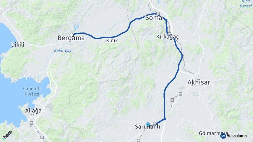Manisa Saruhanlı Bergama İzmir Arası Kaç Km - Yol Haritası