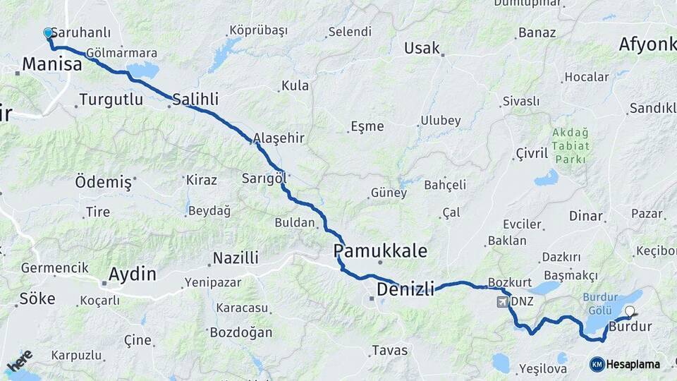 Saruhanlı Burdur Arası Kaç Km - Yol Tarifi