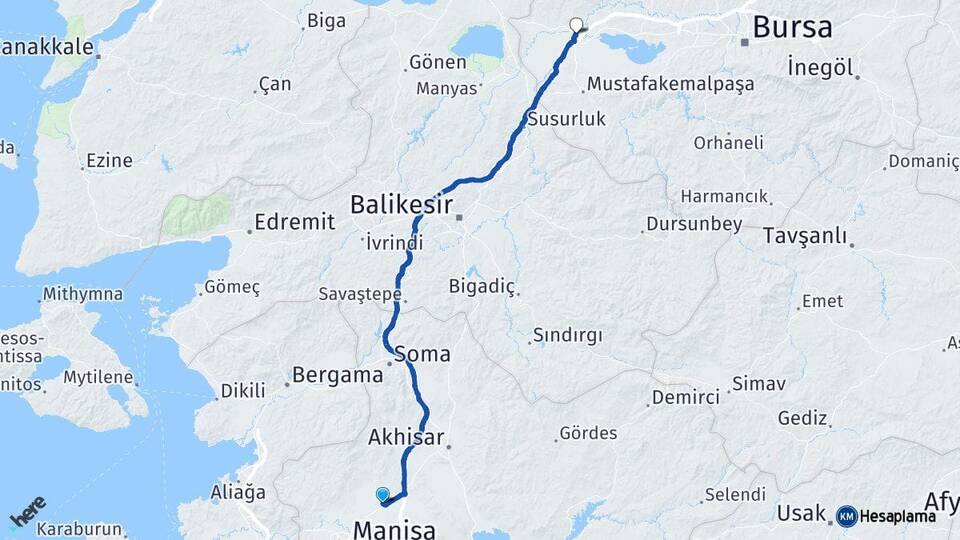 Manisa Saruhanlı Karacabey Bursa Arası Kaç Km - Yol Haritası