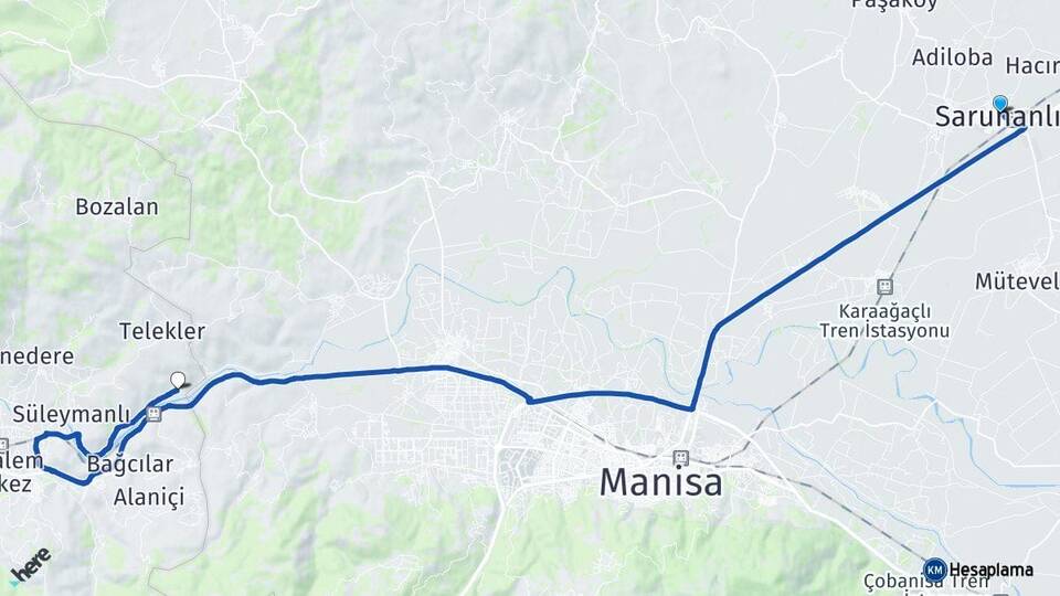 Manisa Saruhanlı Şehzadeler Arası Kaç Km - Yol Haritası