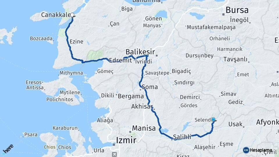 Selendi Çanakkale Arası Kaç Km - Yol Tarifi