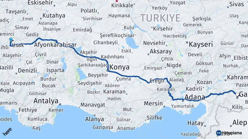 Selendi Gaziantep Arası Kaç Km - Yol Tarifi