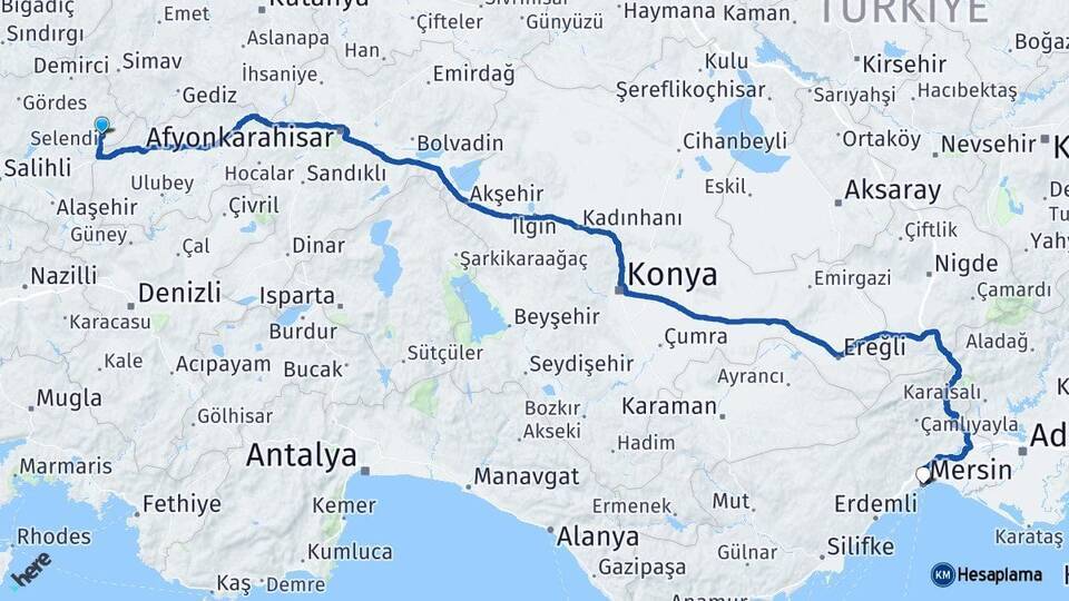 Selendi Mersin Arası Kaç Km - Yol Tarifi
