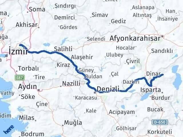 Manisa Senirkent Isparta Arası Kaç Km - Yol Haritası