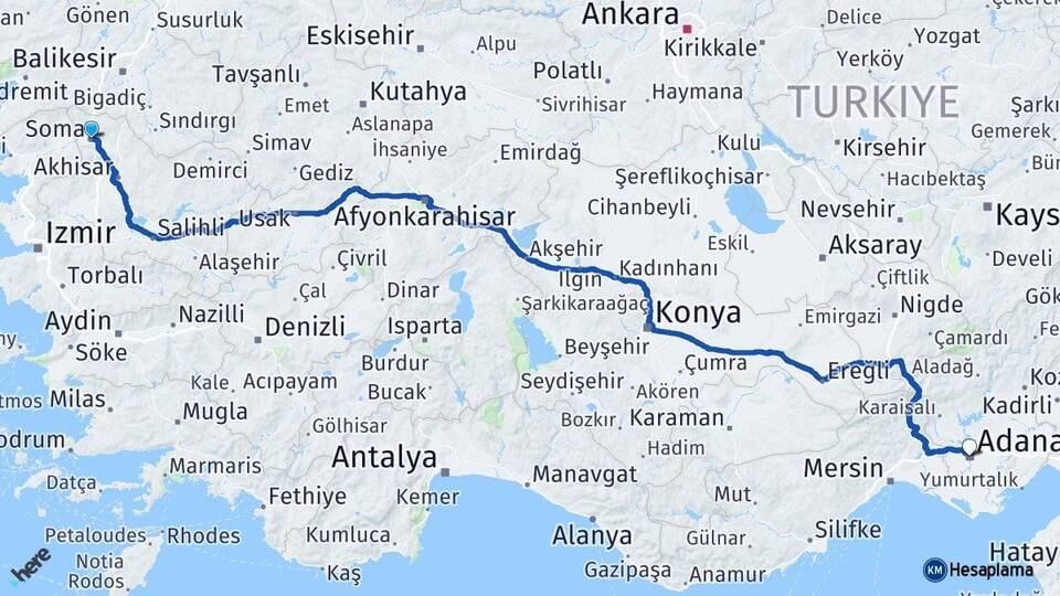 Manisa Soma Adana Arası Kaç Km - Yol Haritası