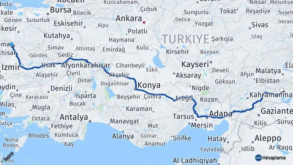 Manisa Soma Adıyaman Arası Kaç Km - Yol Haritası