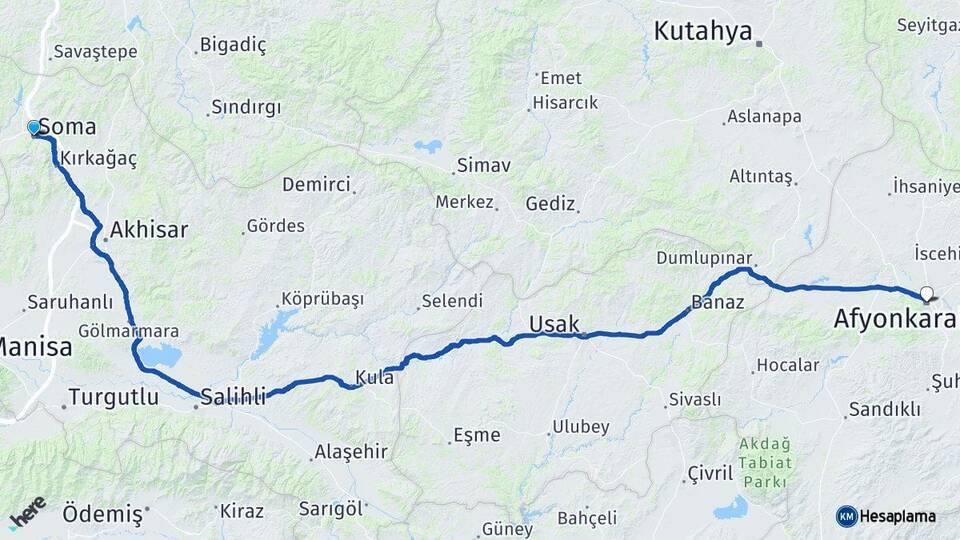 Manisa Soma Afyonkarahisar Arası Kaç Km - Yol Haritası