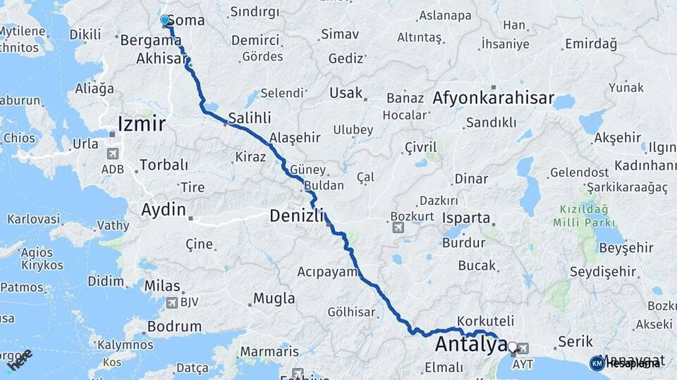 Manisa Soma Antalya Arası Kaç Km - Yol Haritası