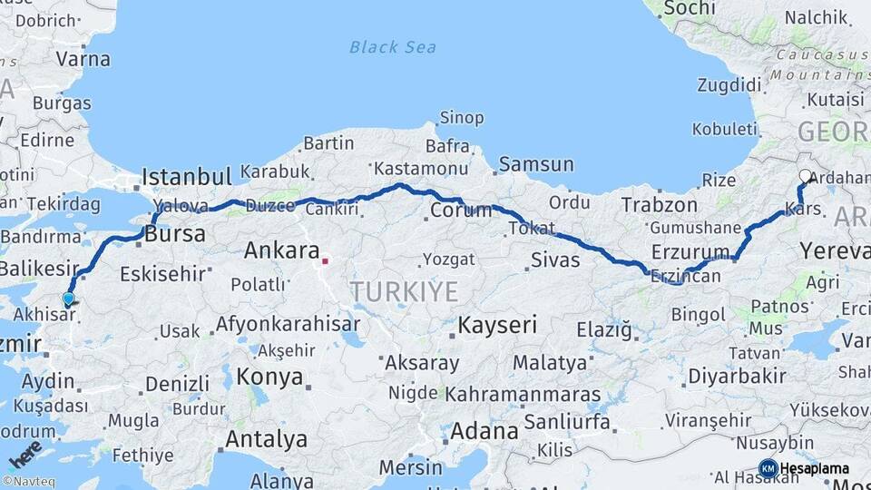 Manisa Soma Ardahan Arası Kaç Km - Yol Haritası
