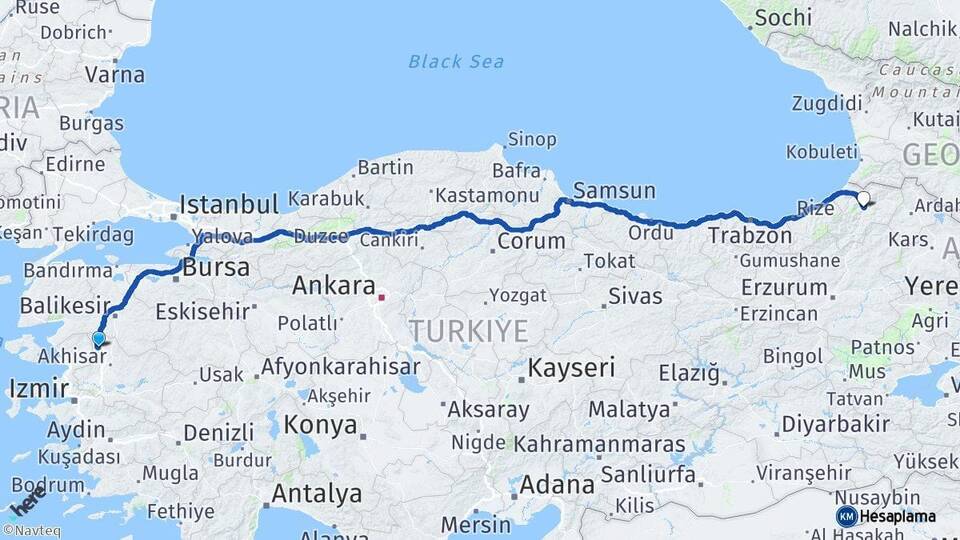 Manisa Soma Artvin Arası Kaç Km - Yol Haritası