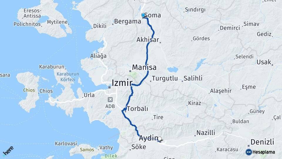 Manisa Soma Aydın Arası Kaç Km - Yol Haritası