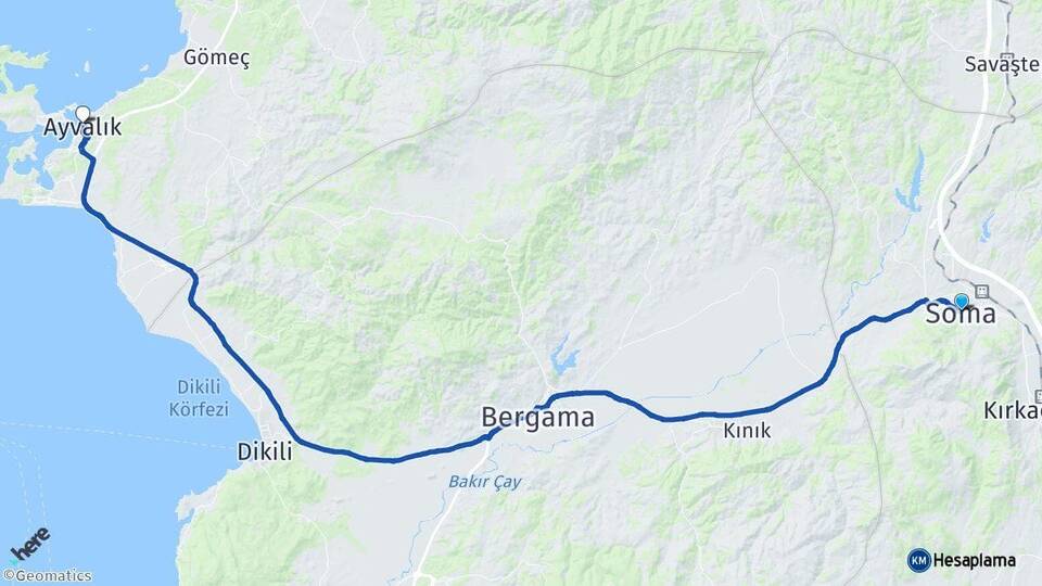 Manisa Soma Ayvalık Balıkesir Arası Kaç Km - Yol Haritası