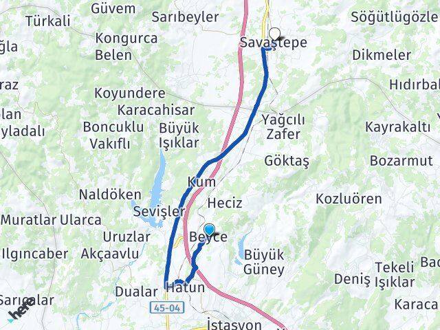 Manisa Soma Beyce Savaştepe Balıkesir Arası Kaç Km - Yol Haritası