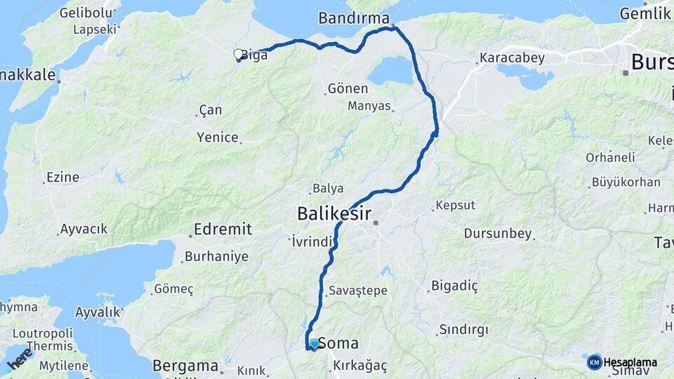 Manisa Soma Biga Çanakkale Arası Kaç Km - Yol Haritası