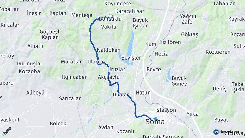 Manisa Soma Boncuklu Soma Arası Kaç Km - Yol Haritası