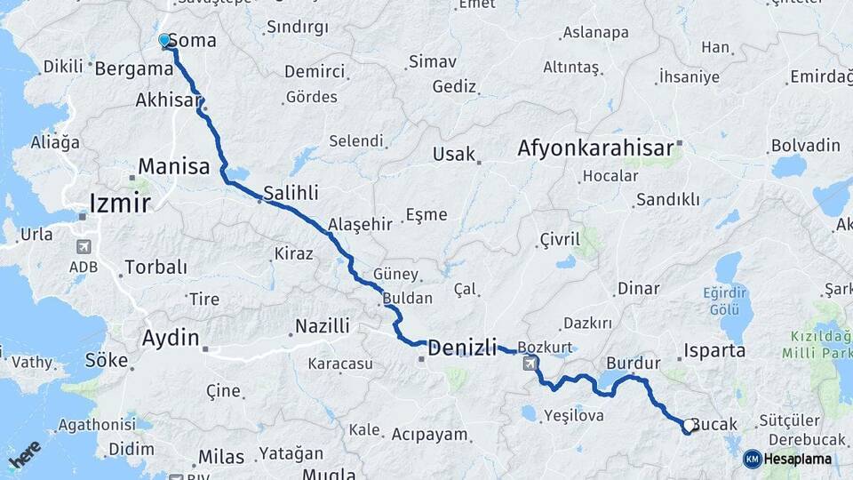 Manisa Soma Bucak Burdur Arası Kaç Km - Yol Haritası