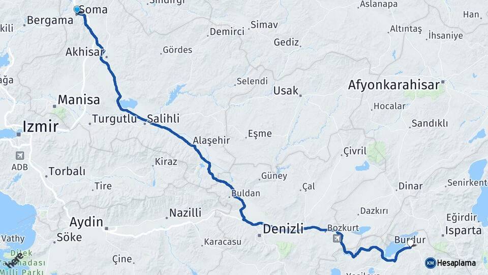 Manisa Soma Burdur Arası Kaç Km - Yol Haritası