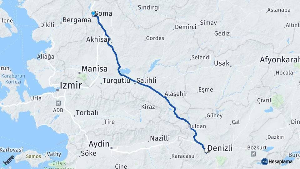 Manisa Soma Denizli Arası Kaç Km - Yol Haritası
