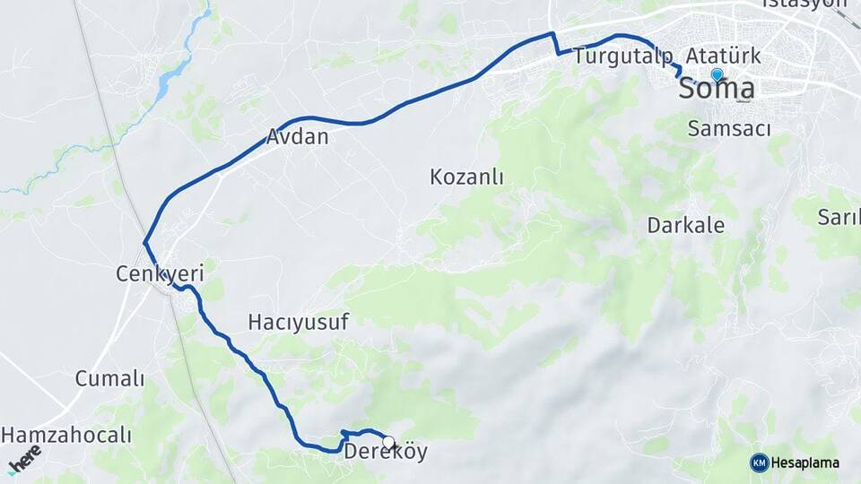 Manisa Soma Dereköy Soma Arası Kaç Km - Yol Haritası