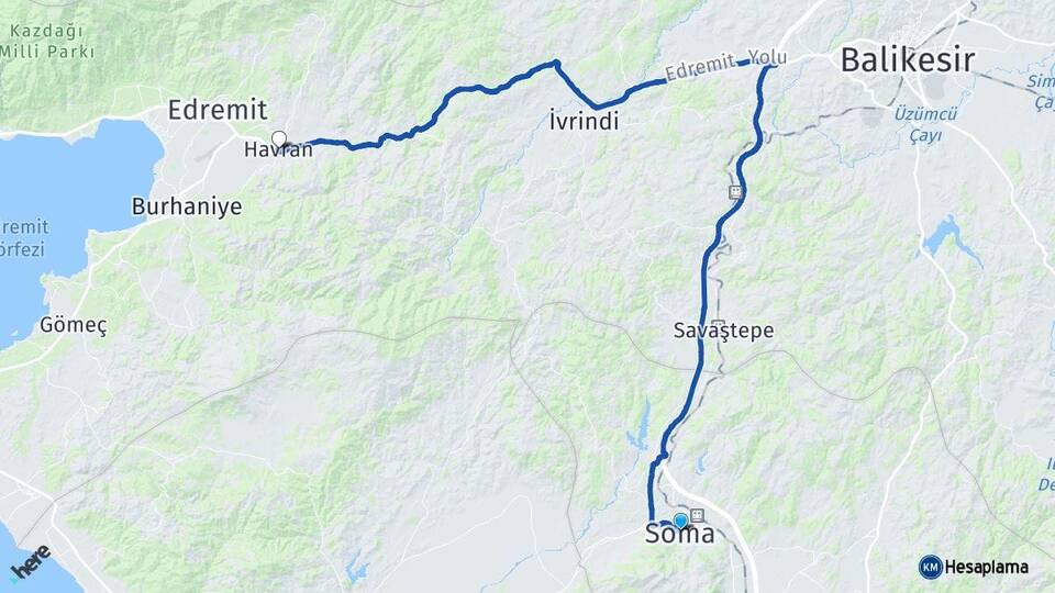 Manisa Soma Havran Balıkesir Arası Kaç Km - Yol Haritası