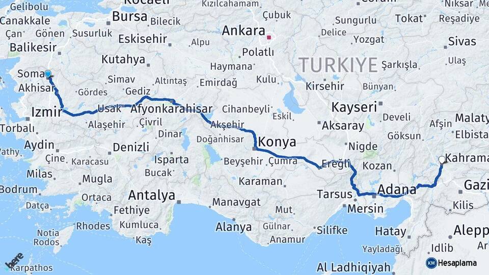 Manisa Soma Kahramanmaraş Arası Kaç Km - Yol Haritası