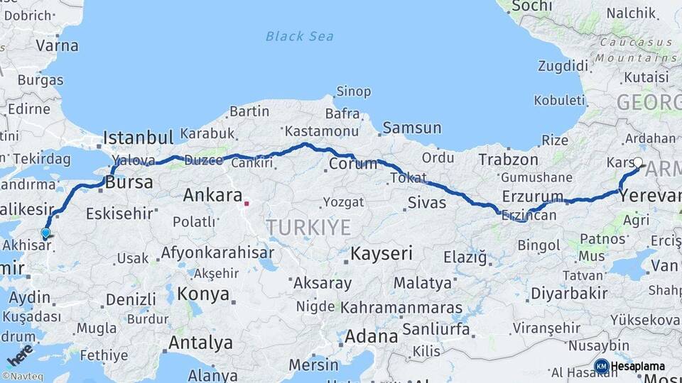 Manisa Soma Kars Arası Kaç Km - Yol Haritası