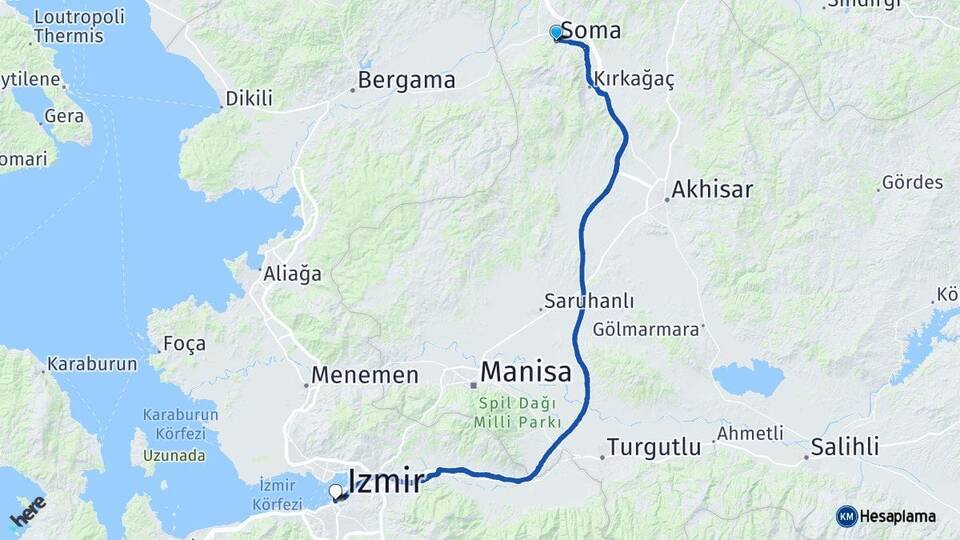 Manisa Soma Konak İzmir Arası Kaç Km - Yol Haritası
