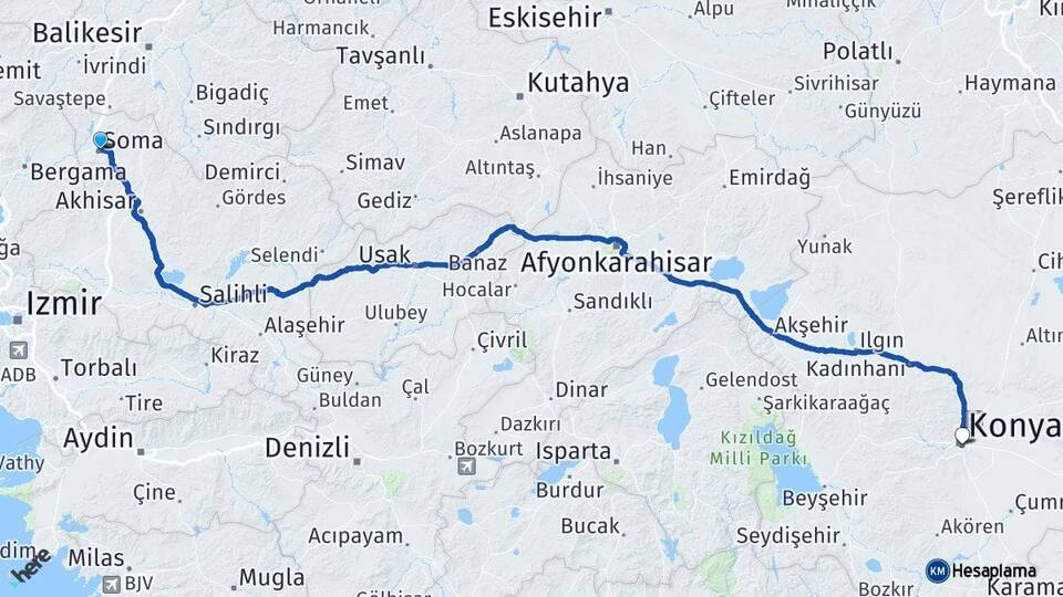 Manisa Soma Konya Arası Kaç Km - Yol Haritası