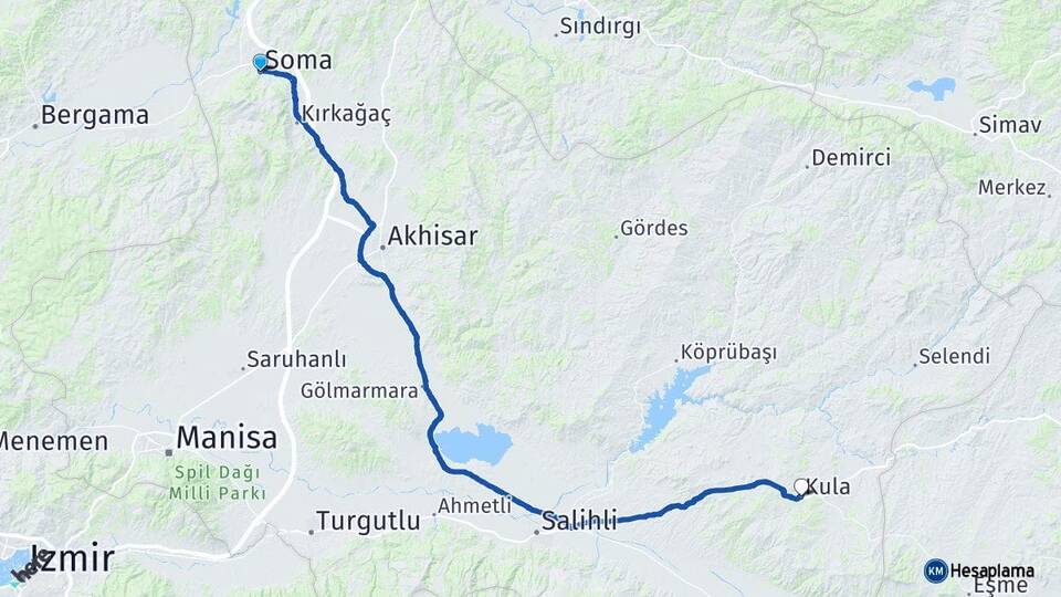 Manisa Soma Kula Arası Kaç Km - Yol Haritası