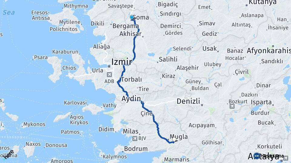 Manisa Soma Muğla Arası Kaç Km - Yol Haritası