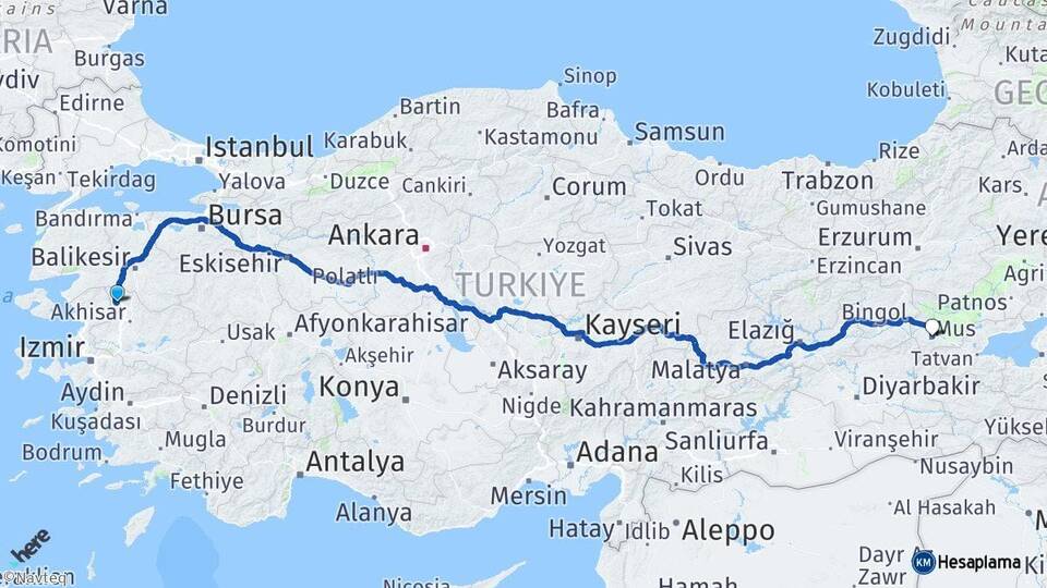 Manisa Soma Muş Arası Kaç Km - Yol Haritası
