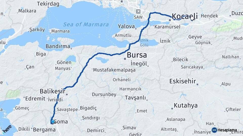 Manisa Soma Sakarya Arası Kaç Km - Yol Haritası