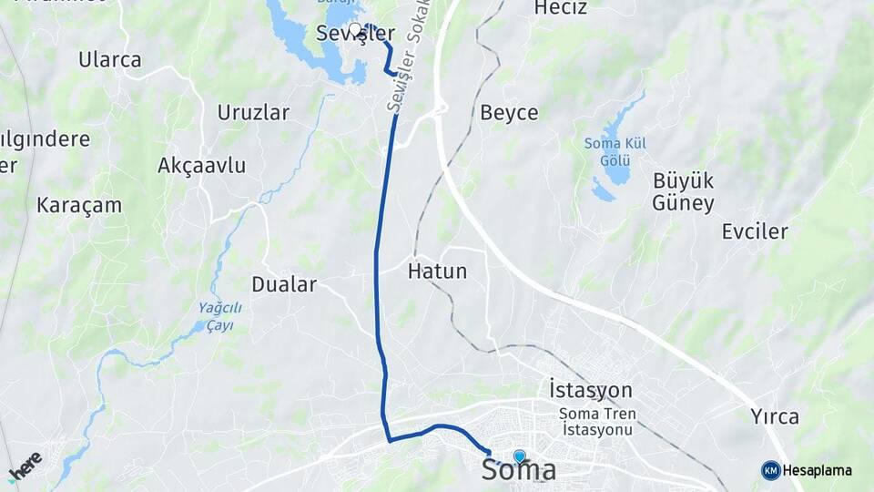 Manisa Soma Sevişler Soma Arası Kaç Km - Yol Haritası