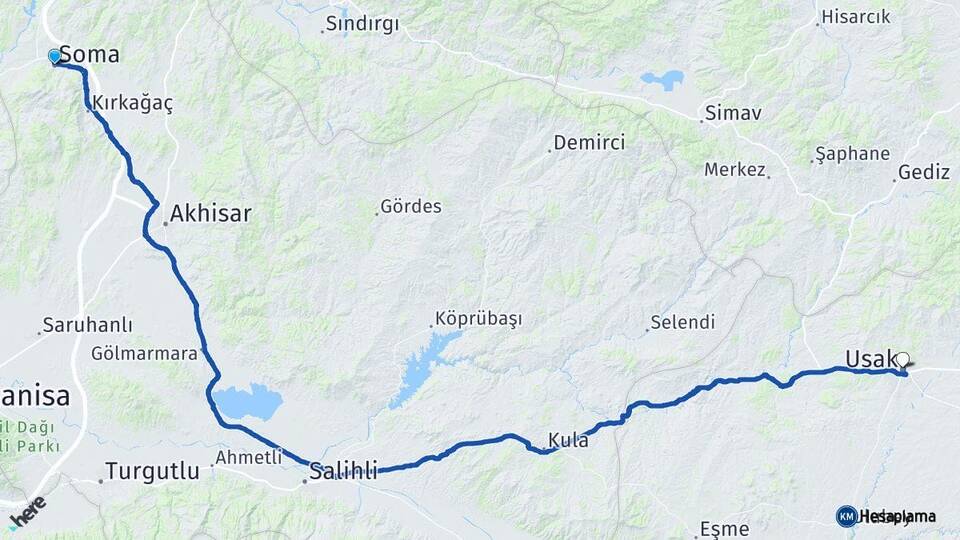 Manisa Soma Uşak Arası Kaç Km - Yol Haritası