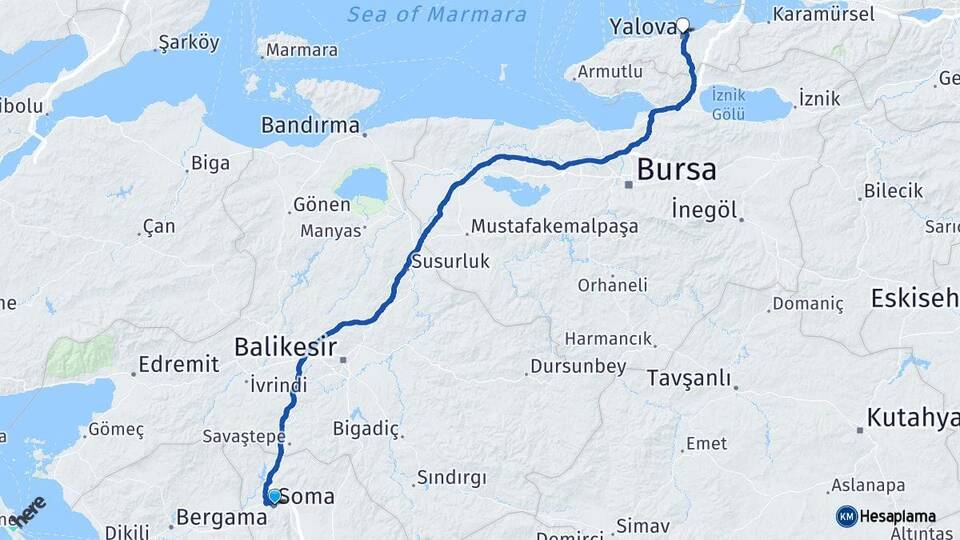 Manisa Soma Yalova Arası Kaç Km - Yol Haritası