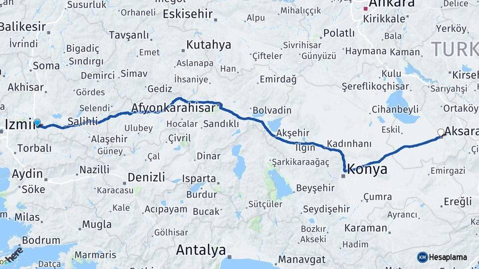 Manisa Turgutlu Aksaray Arası Kaç Km - Yol Haritası