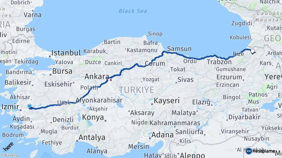 Manisa Turgutlu Artvin Arası Kaç Km - Yol Haritası