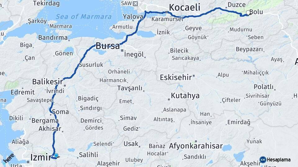 Manisa Turgutlu Bolu Arası Kaç Km - Yol Haritası