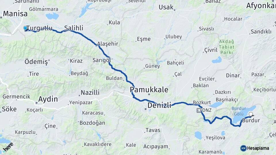 Manisa Turgutlu Burdur Arası Kaç Km - Yol Haritası